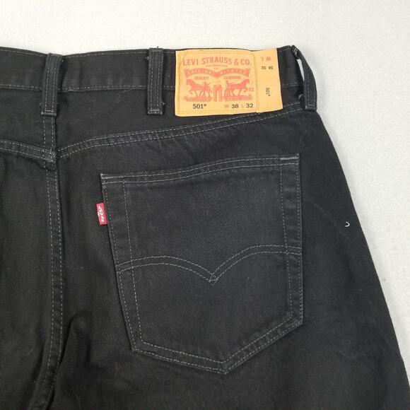 Levis 501 Jeans Mens 38x32 Black Straight Leg Button Fly Denim Classic Fit - Picture 8 of 14